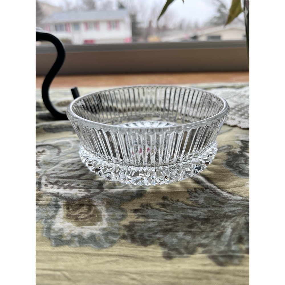 Vintage 1978 Fostoria Lead Crystal Candy Dish Ribbed Starburst Bowl USA Sticker